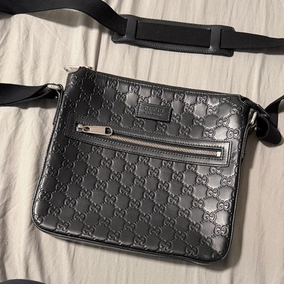 Gucci Other - Gucci Black Embossed GG Leather Messenger Bag